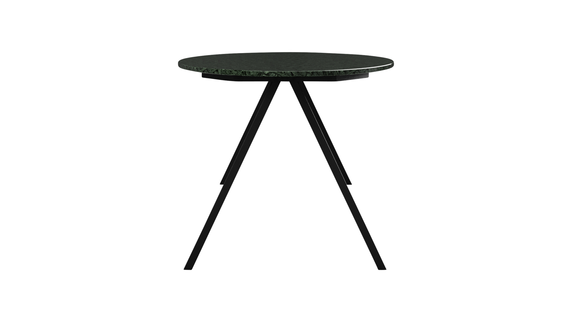 Glossy oval marble dining table with India Green marble top and V-frame base, showcasing elegant craftsmanship and smooth surface.