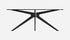 Glossy Nero Marquina black oval marble dining table with arch metal frame, featuring a sleek, modern design perfect for dining spaces.