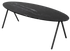 Glossy oval Nero Marquina marble dining table with V-frame base, 160x90 cm, modern black marble table for dining room.