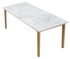 Rectangular Bianco Carrara white marble dining table with wooden frame, glossy finish, 160x90 cm size, by My Store.