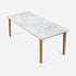 Rectangular marble dining table with Bianco Carrara white marble top and wooden frame, glossy finish, dimensions 160x90 cm.