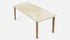 Rectangular marble dining table with Crema Marfil beige marble top and wooden frame, 160x90 cm, glossy finish.