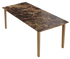 Rectangular marble dining table with dark Emperador brown surface and wooden frame, ideal for modern dining rooms.