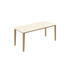Marble dining table with travertine surface and wooden frame, modern design for kitchen or dining room use.