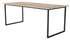 Rectangular marble dining table with light Emperador marble top and U-shaped metal frame for modern dining rooms.
