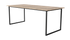 Rectangular Light Emperador marble dining table with U-frame base, modern design, in a stylish home setting.