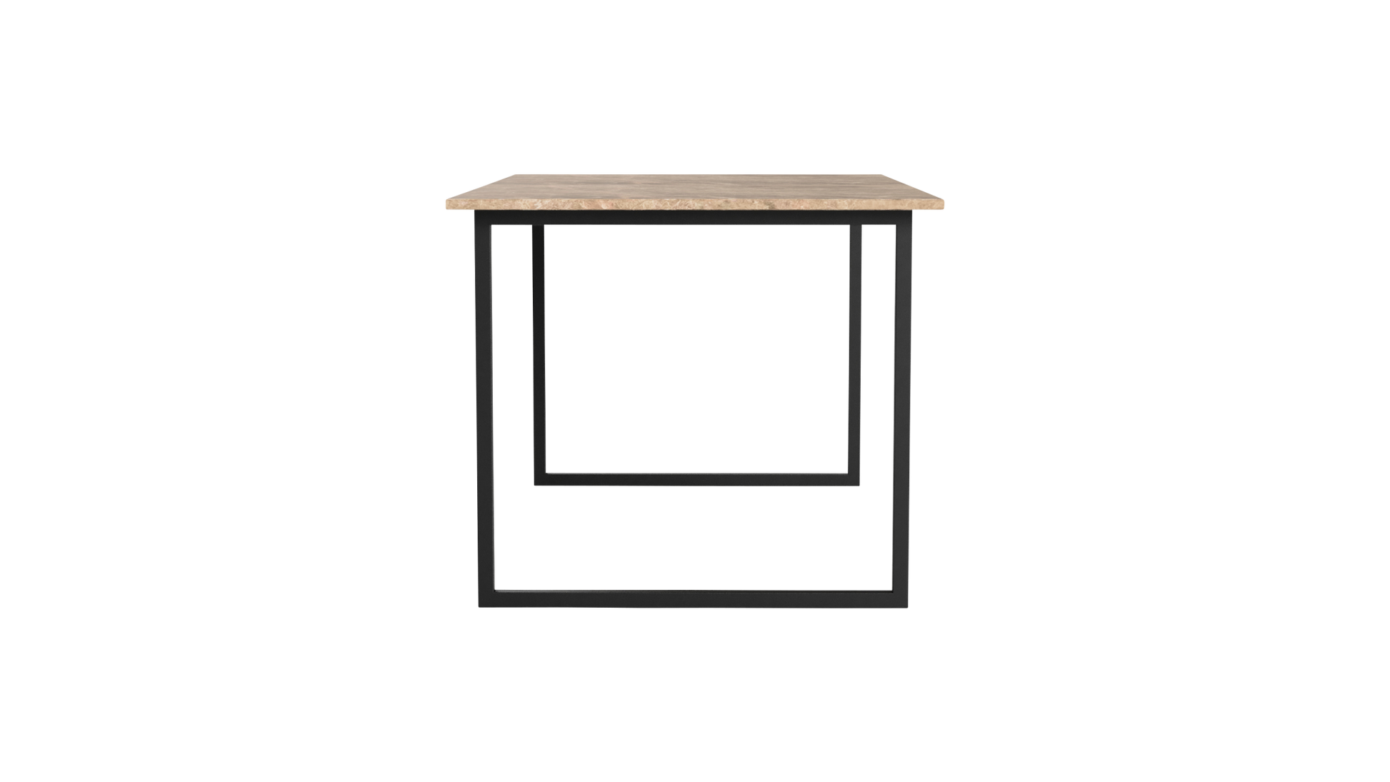 Rectangular Light Emperador marble dining table with U-frame design, showcasing natural stone surface and sturdy construction.