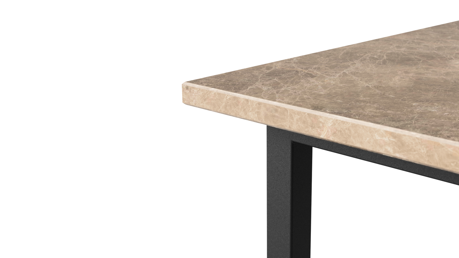 Rectangular Light Emperador marble dining table with U-frame base, ideal for modern kitchens and dining rooms.