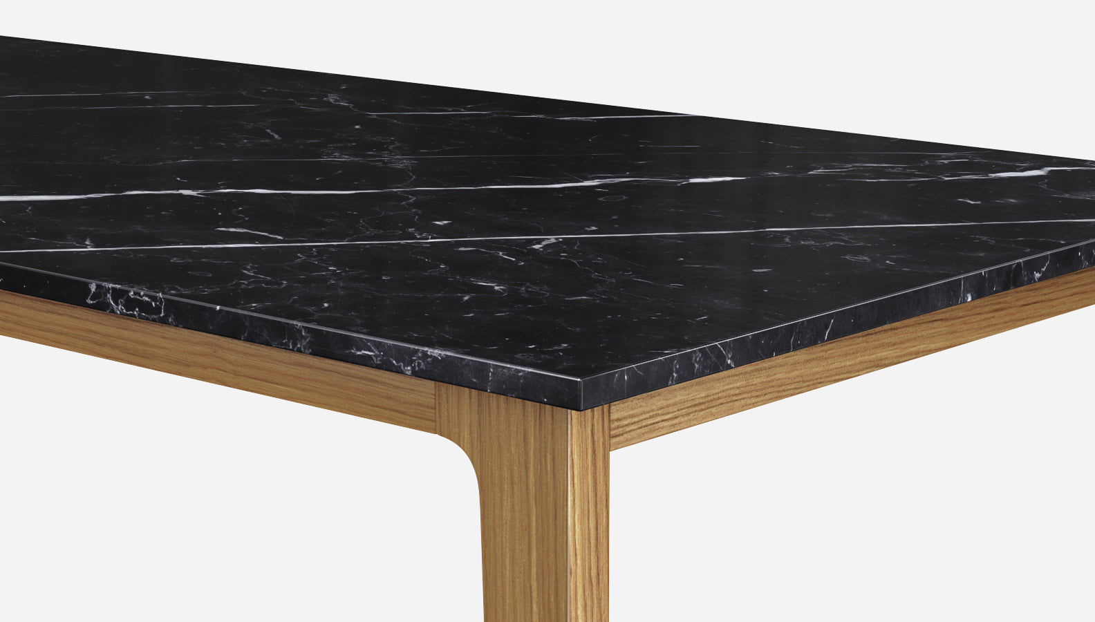Rectangular Nero Marquina black marble dining table with wooden frame, modern design, ideal for contemporary dining rooms
