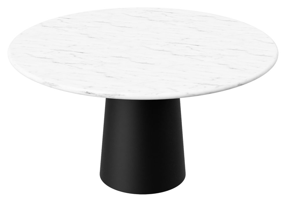 Oval dining table with dark Emperador marble top and black cylindrical base, designed by My Store, glossy finish.
