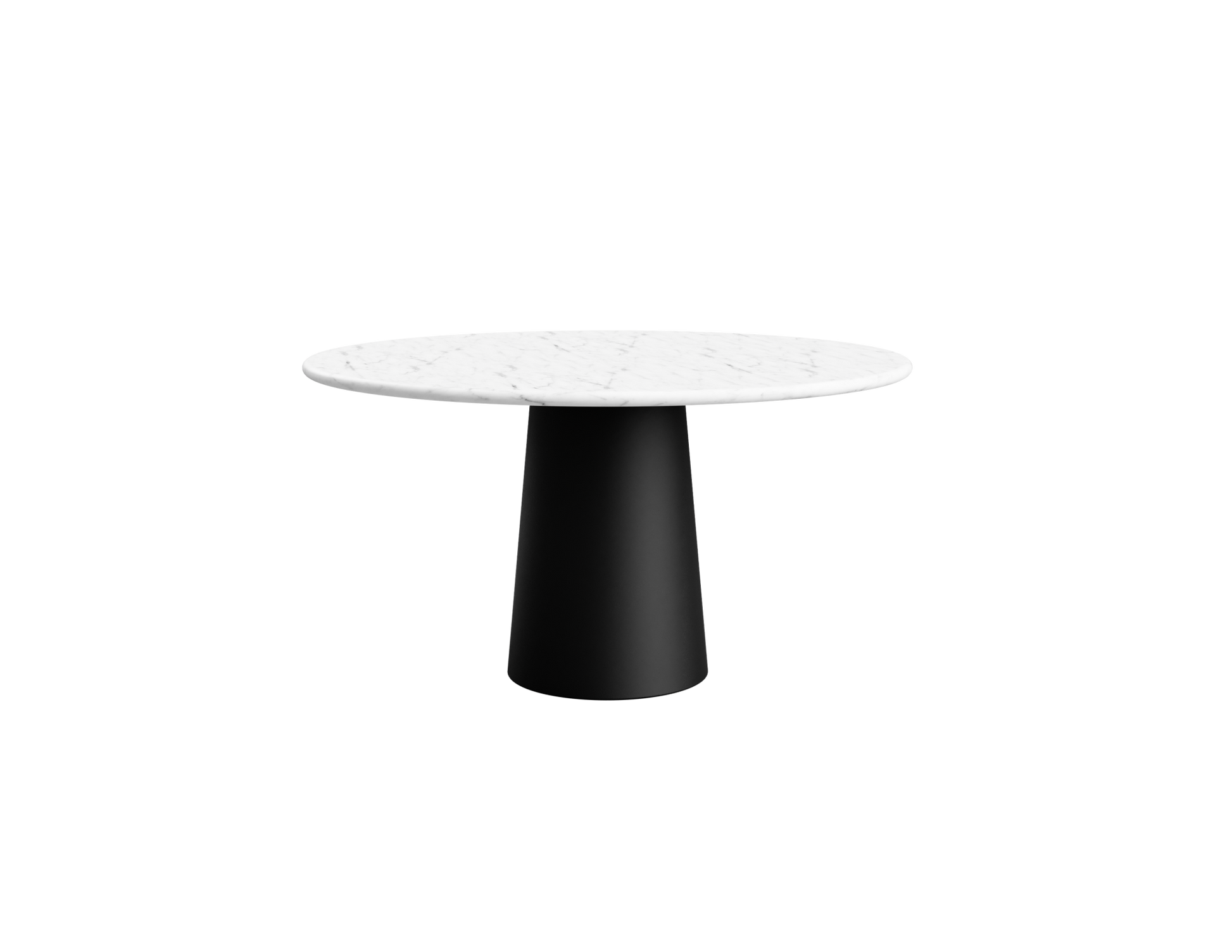 Flow oval dining table with Portoro marble top and black cylindrical base, glossy finish, modern design for stylish dining rooms.