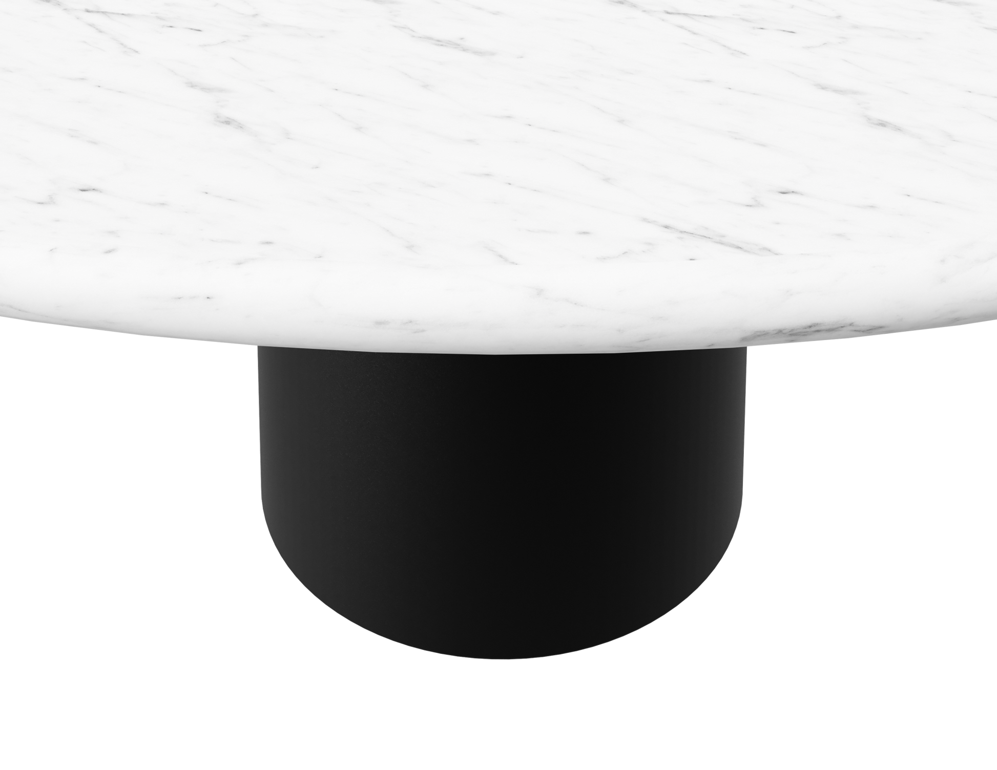 Flow oval dining table with Portoro marble top and black cylindrical base, glossy finish, designed by My Store.