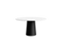 Flow oval dining table with travertine marble top and black cylindrical legs, modern design, by My Store.