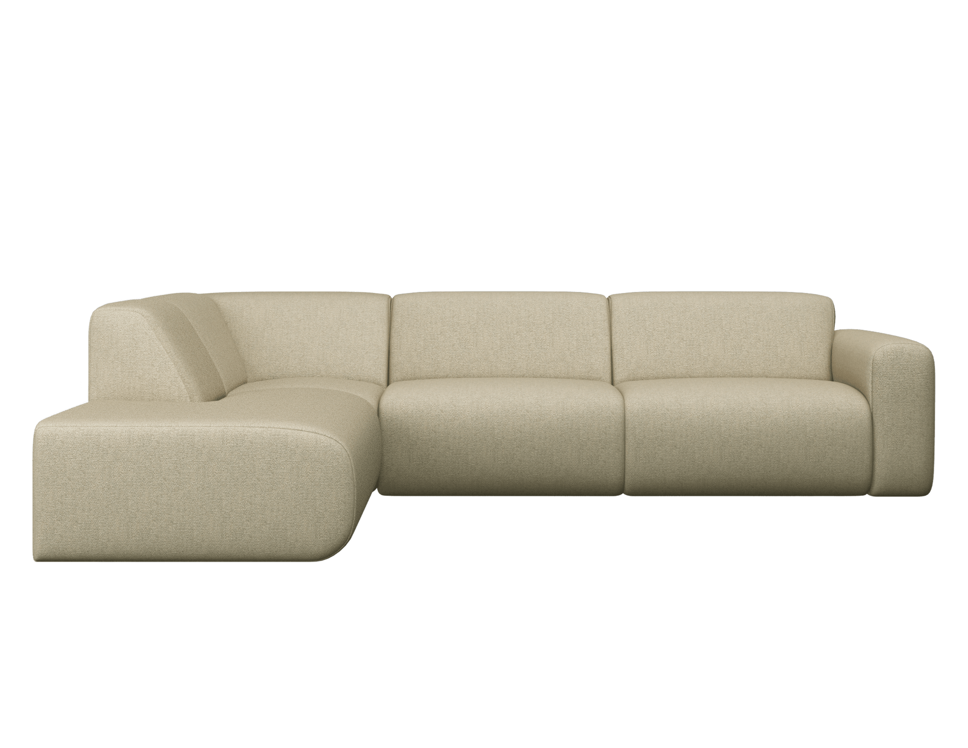NOLLIE Monza 00 Ivory corner sofa left view showing plush fabric and modern design, ideal for contemporary living rooms.