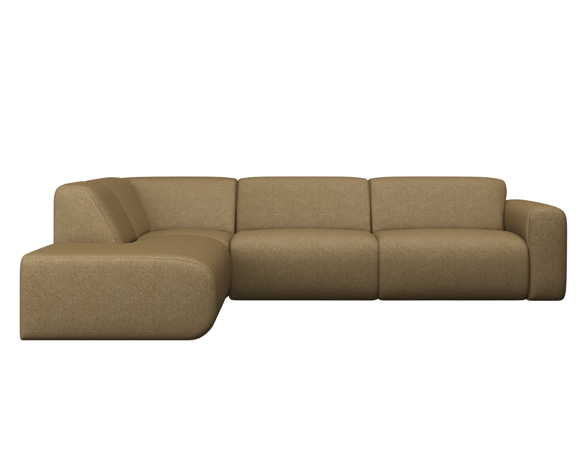 NOLLIE Monza 07 Earth corner sofa left in natural fabric, two-seater with plush cushions, modern living room furniture.