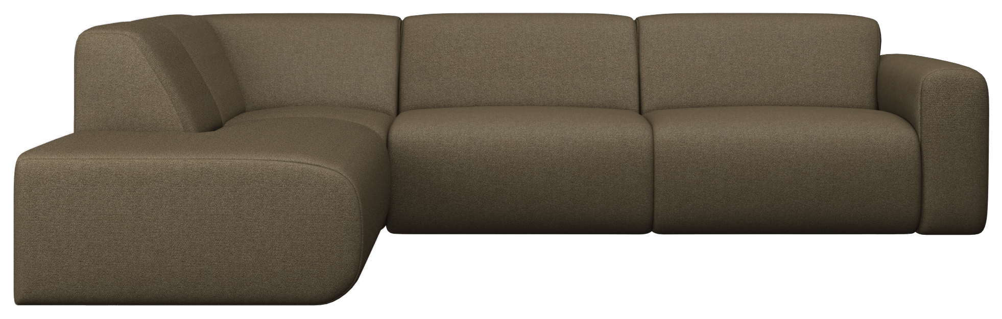 Left corner view of the NOLLIE Monza 97 Clay sofa, a stylish two-seater corner sofa by My Store in soft clay color.