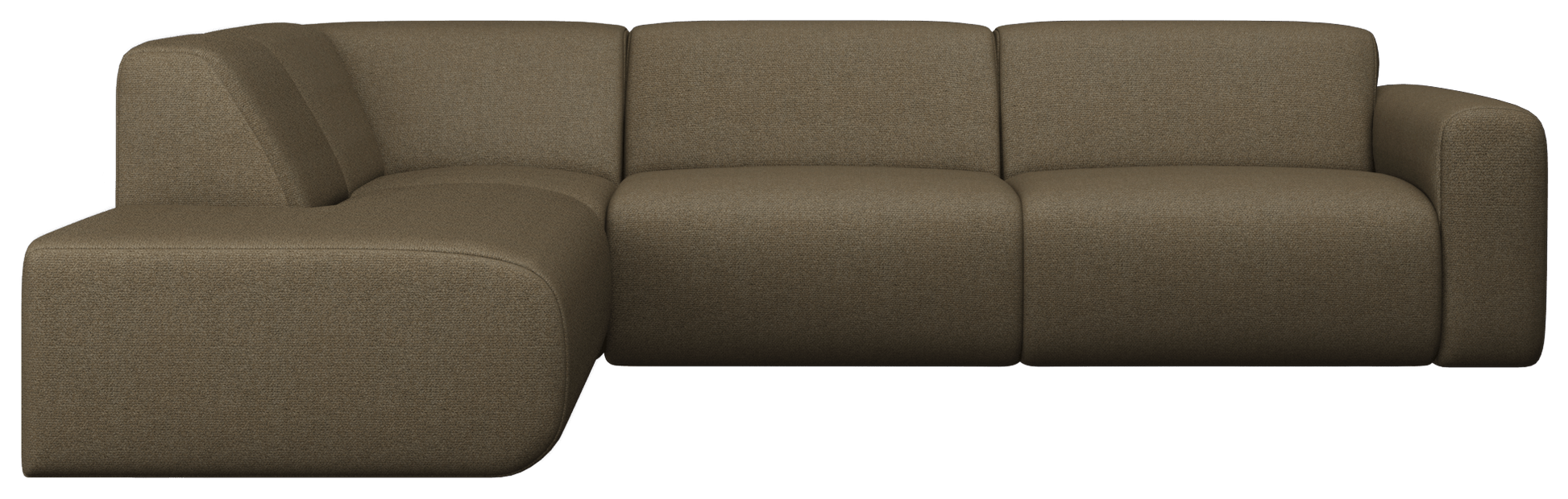 Left corner view of the NOLLIE Monza 97 Clay sofa, a stylish two-seater corner sofa by My Store in soft clay color.