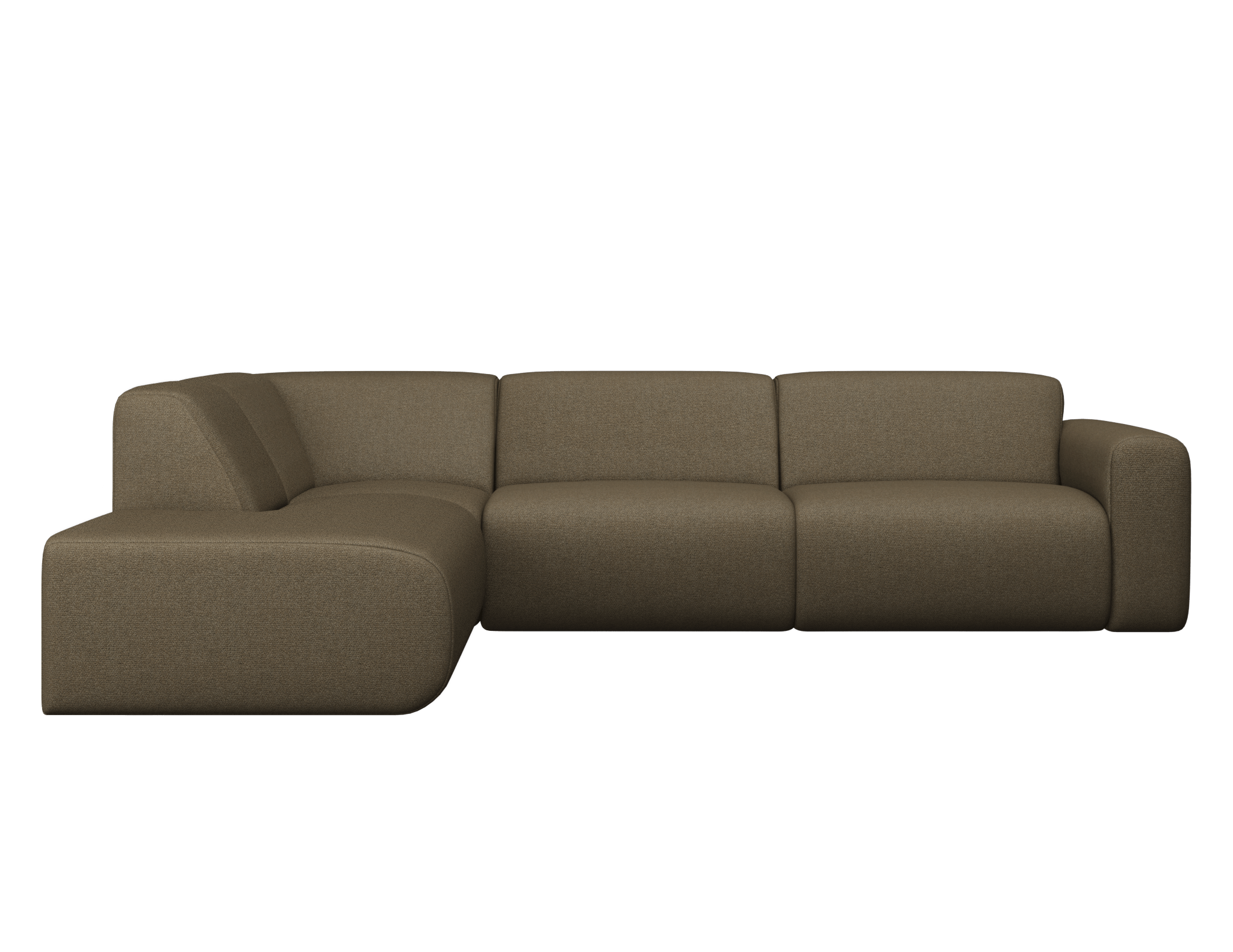 Left corner view of the NOLLIE Monza 97 Clay sofa, a stylish two-seater corner sofa by My Store in clay fabric.