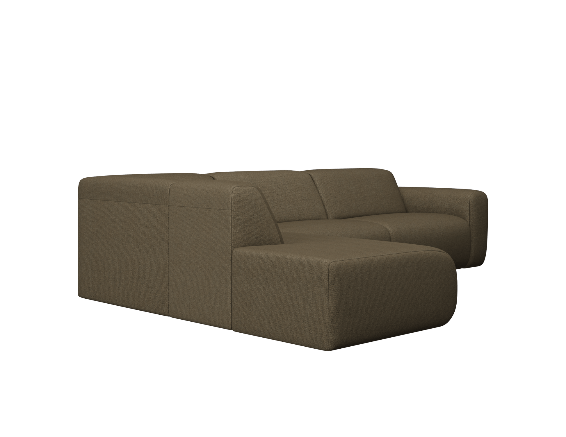 Left corner view of the NOLLIE Monza 97 Clay sofa, a stylish two-seater corner sofa by My Store in clay fabric.