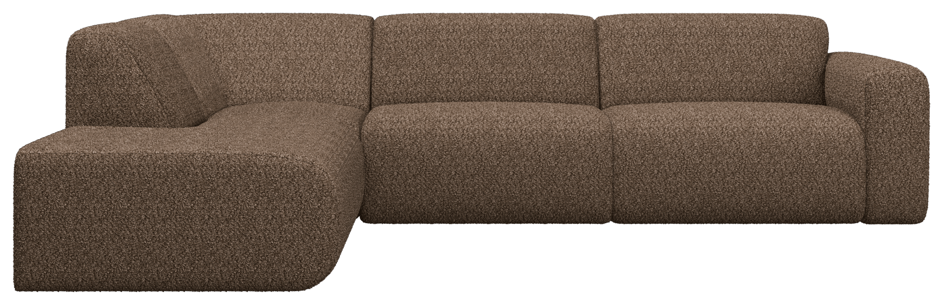 Brown NOLLIE Teddy 04 corner sofa by My Store, featuring a plush, left-facing 2-seater design with soft fabric upholstery.