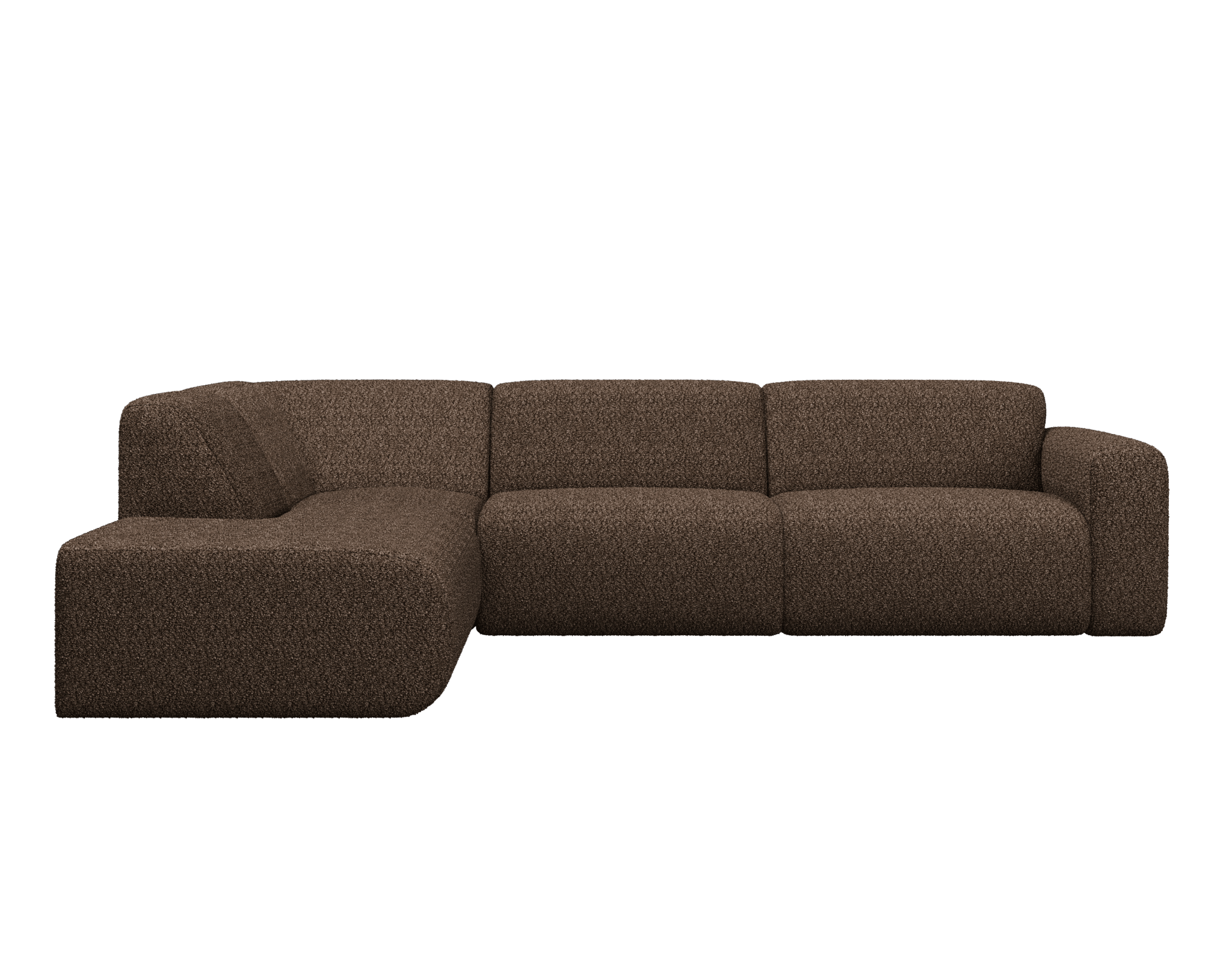 Chocolate brown NOLLIE Teddy 09 corner sofa by My Store, left-facing 2-seater sectional with plush fabric.