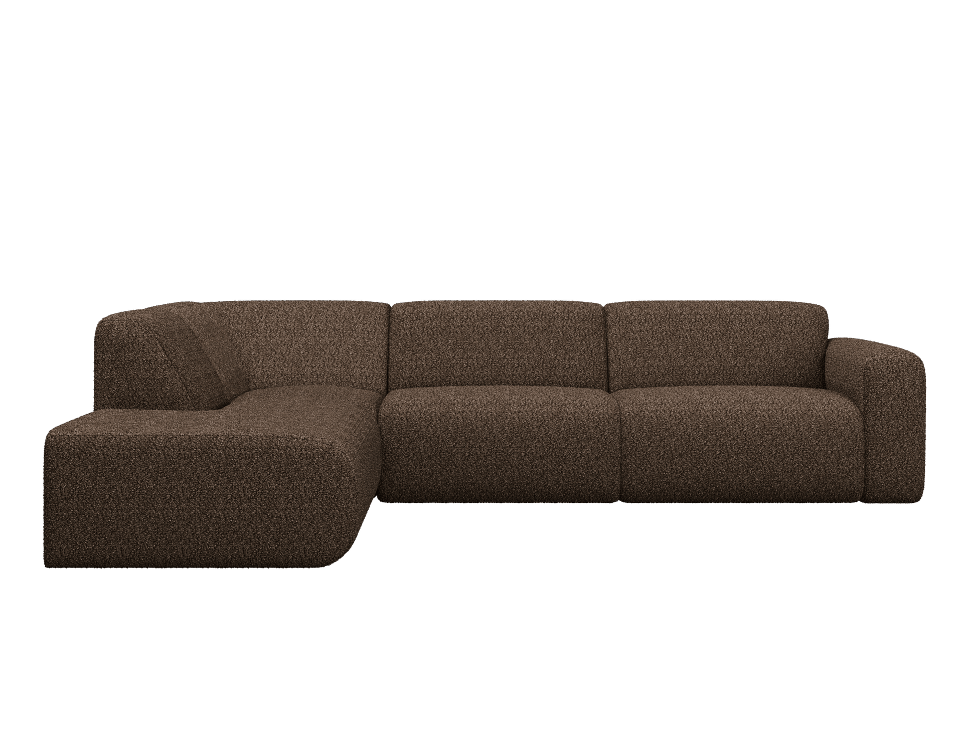 Chocolate brown NOLLIE Teddy 09 corner sofa by My Store, left-facing 2-seater sectional with plush fabric.