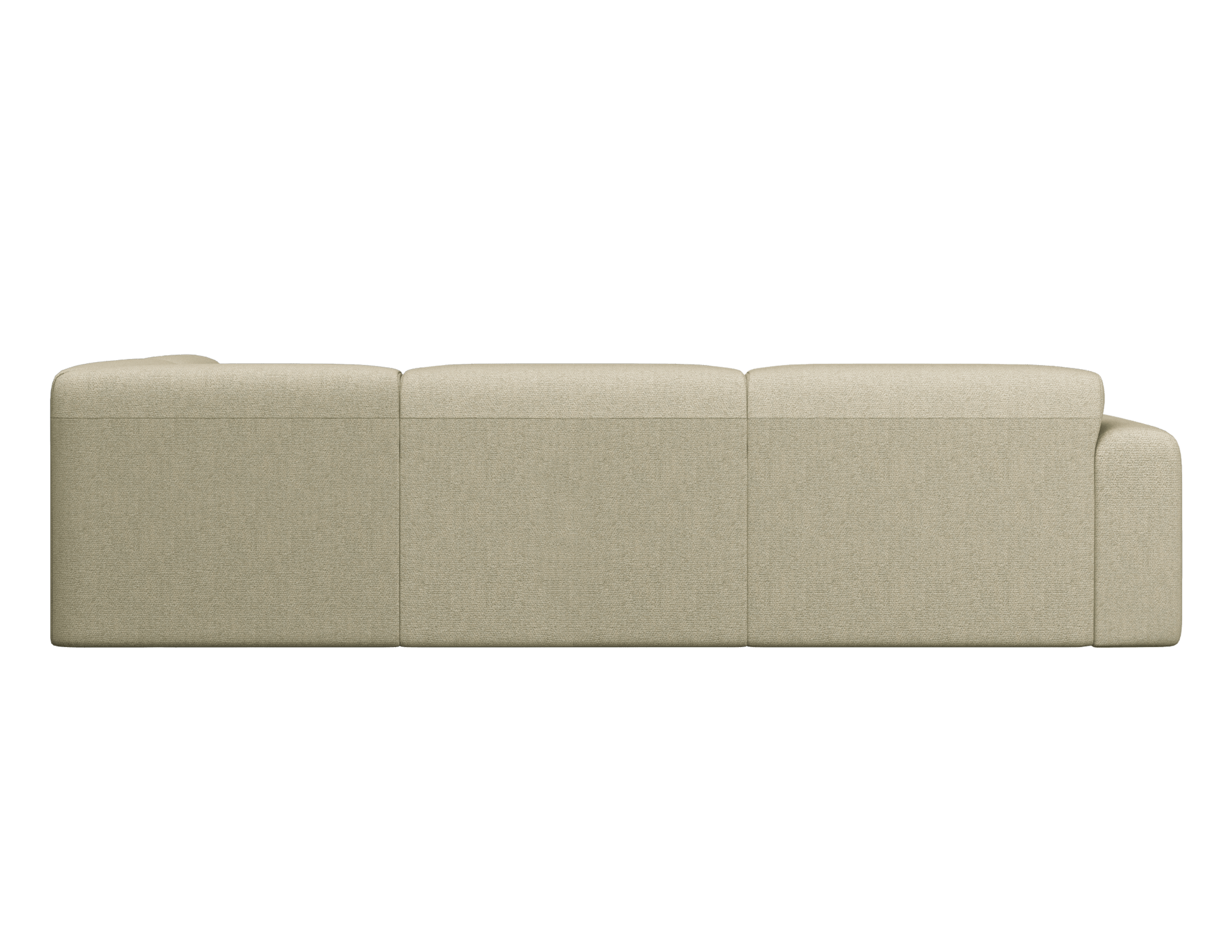 Right corner view of the NOLLIE Monza 00 Ivory sofa, a stylish two-seater corner sofa by My Store in light ivory fabric.