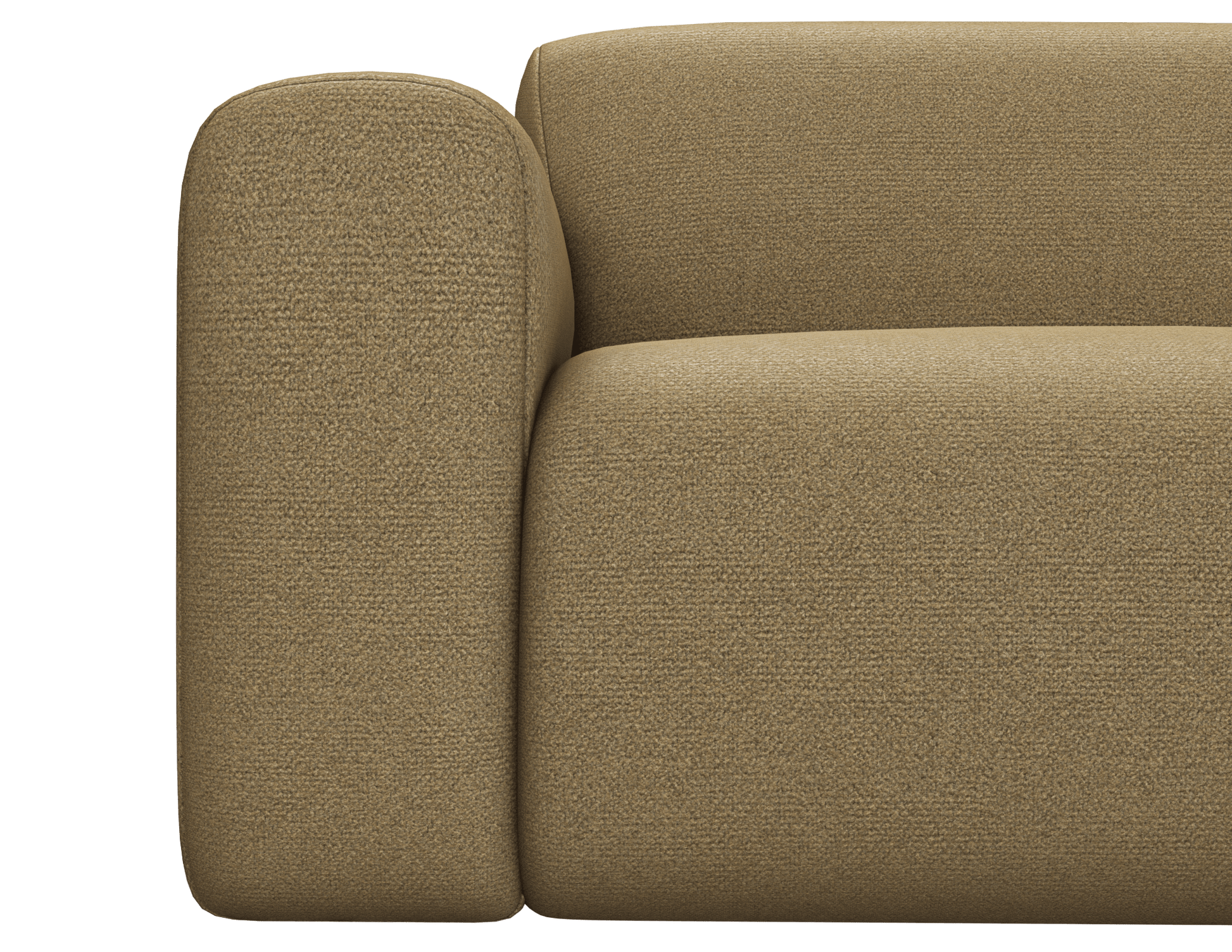 Right corner view of the NOLLIE Monza 07 Earth sofa from My Store, showcasing the modern two-seater corner sofa in earth tones.