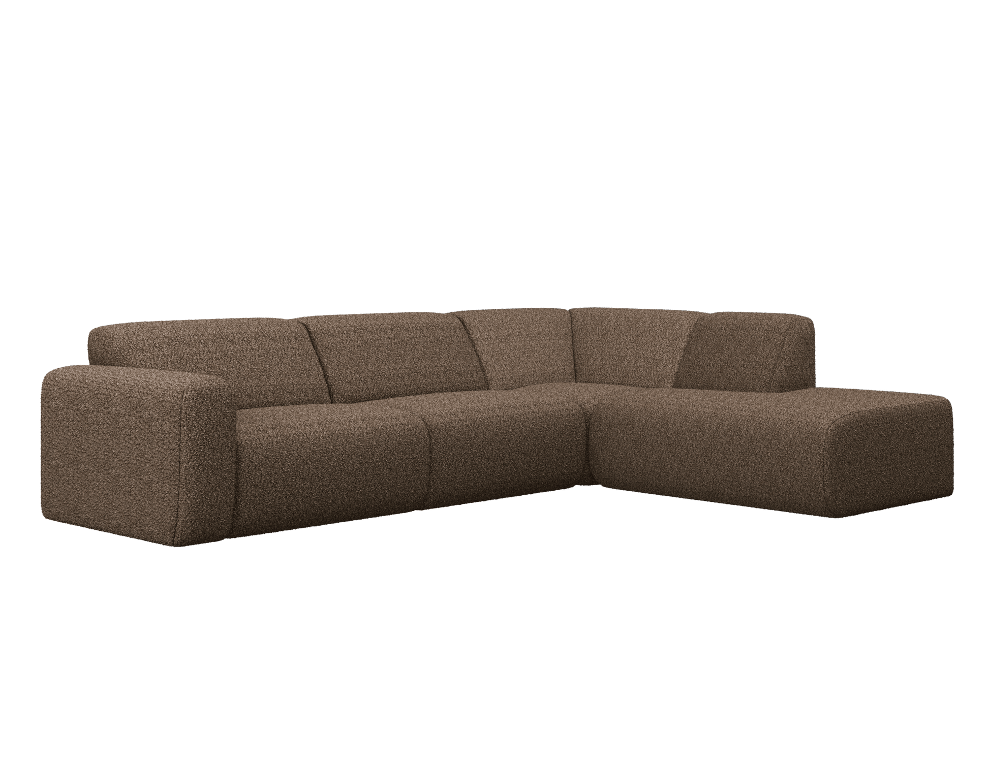Brown NOLLIE Teddy 04 corner sofa by My Store, right-facing 2-seater sectional with plush fabric and modern design.