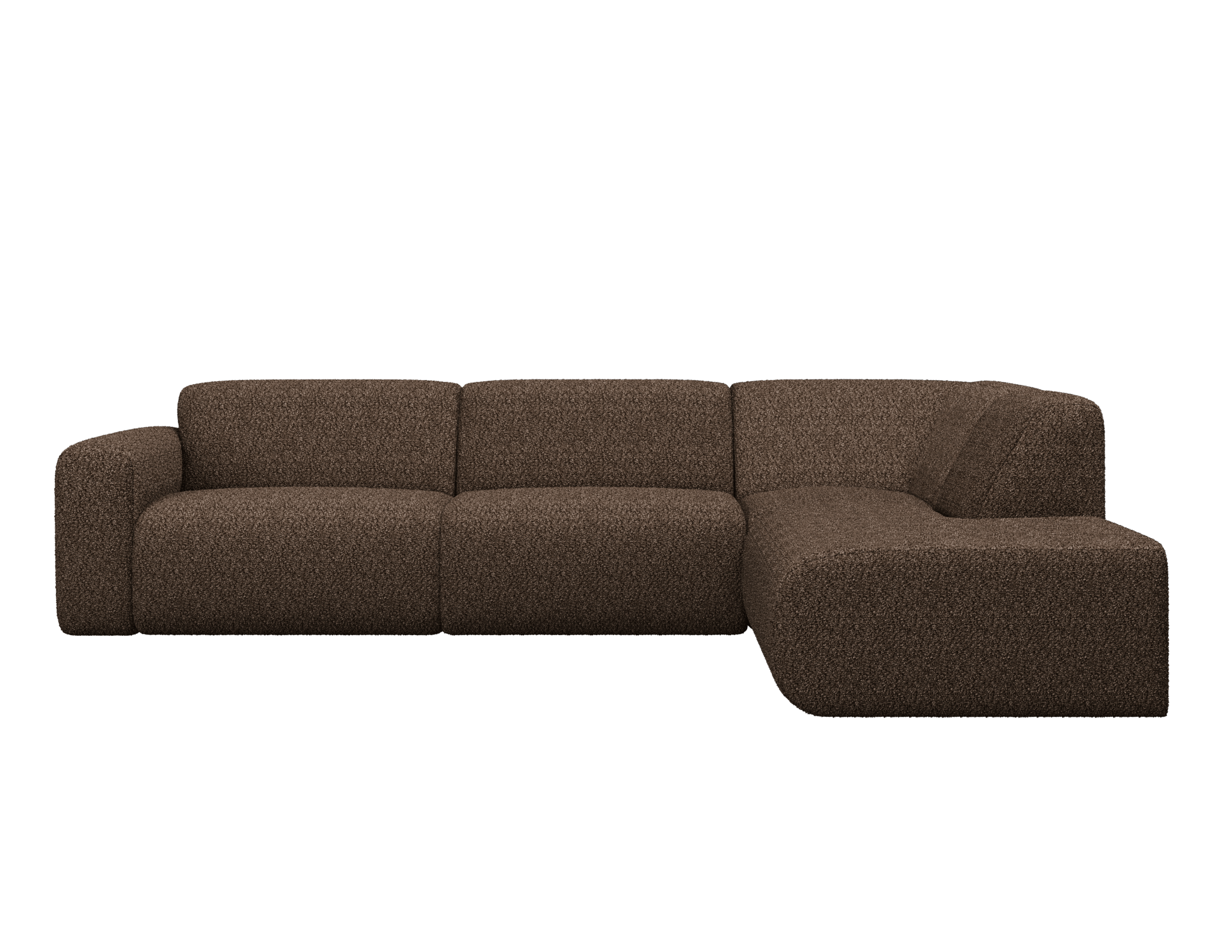 Chocolate brown NOLLIE Teddy 09 corner sofa by My Store, right-facing 2-seater with plush fabric and modern design.