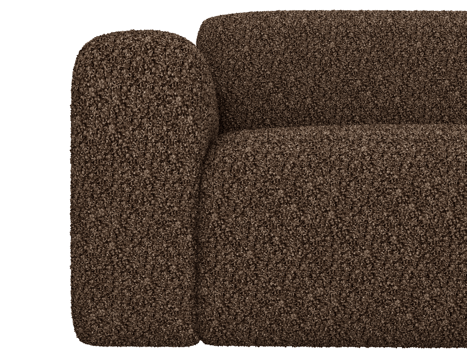 Chocolate NOLLIE Teddy 09 corner sofa by My Store, right-facing 2-seater with plush fabric and modern design in a cozy living room setting.