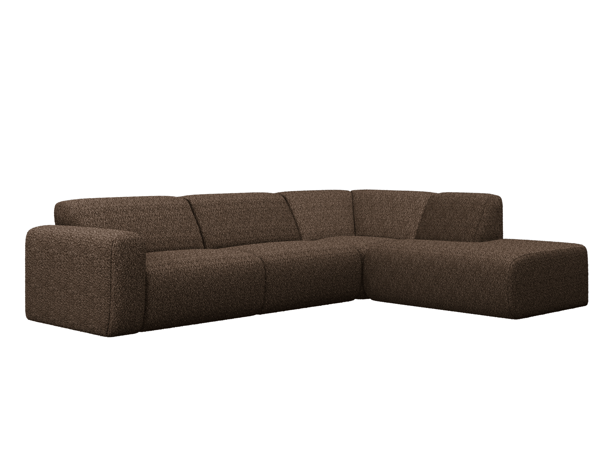 Chocolate brown NOLLIE Teddy 09 corner sofa from My Store, right-facing 2-seater sectional with plush fabric.