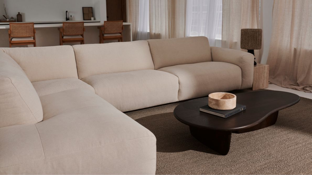 Ivory NOLLIE Teddy 98 corner sofa by My Store, right side view showing plush fabric and modern design.