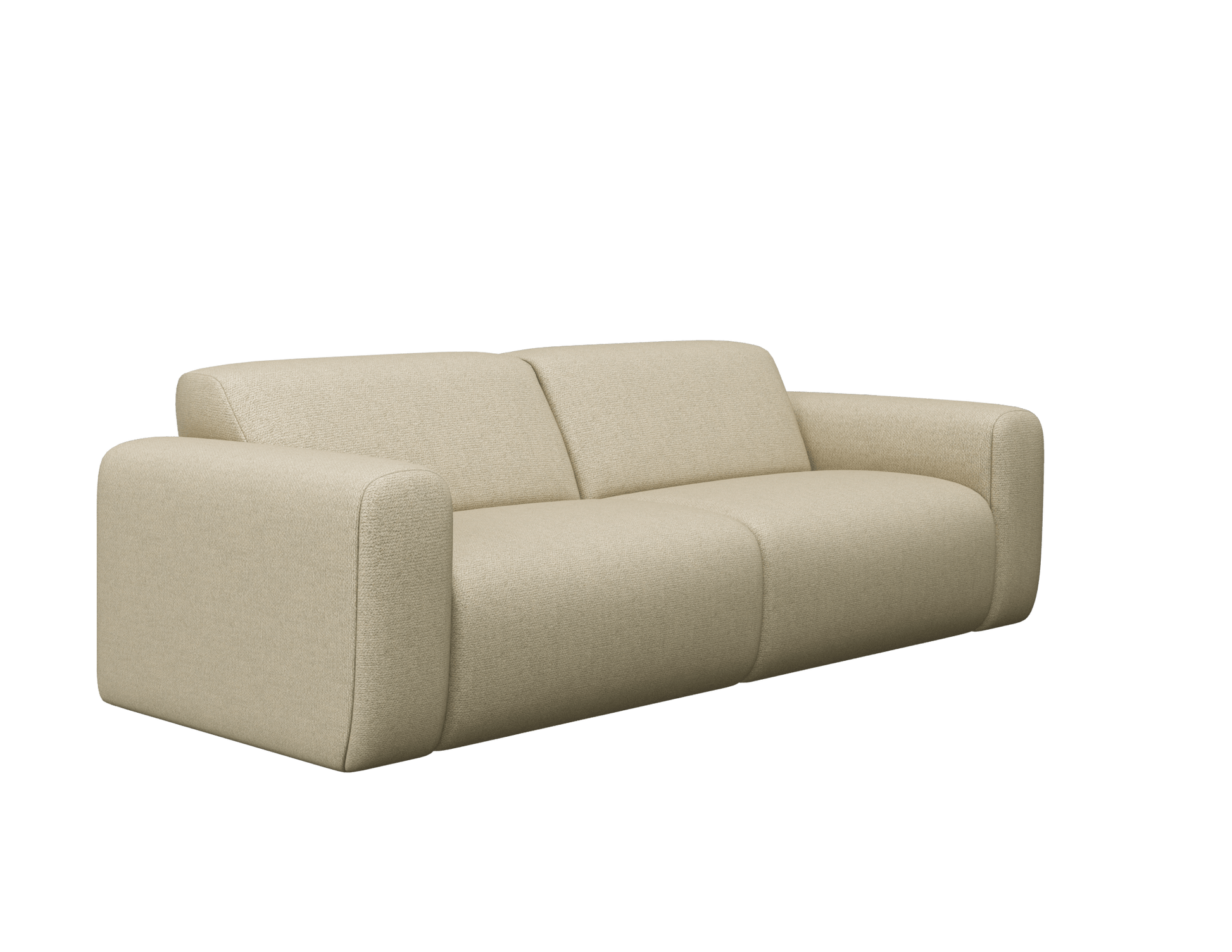 Two-seater NOLLIE Sofa in Monza 00 Ivory fabric, showcasing plush cushions and modern design in a bright, inviting living room setting.
