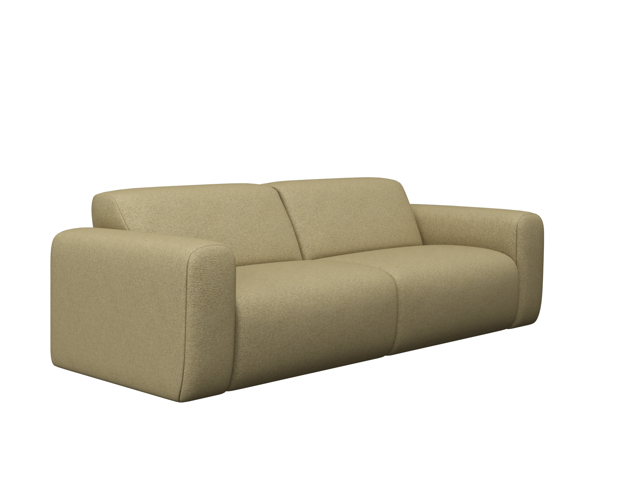 Beige NOLLIE Monza 06 two-seater sofa with clean lines and soft fabric upholstery in a modern living room setting.