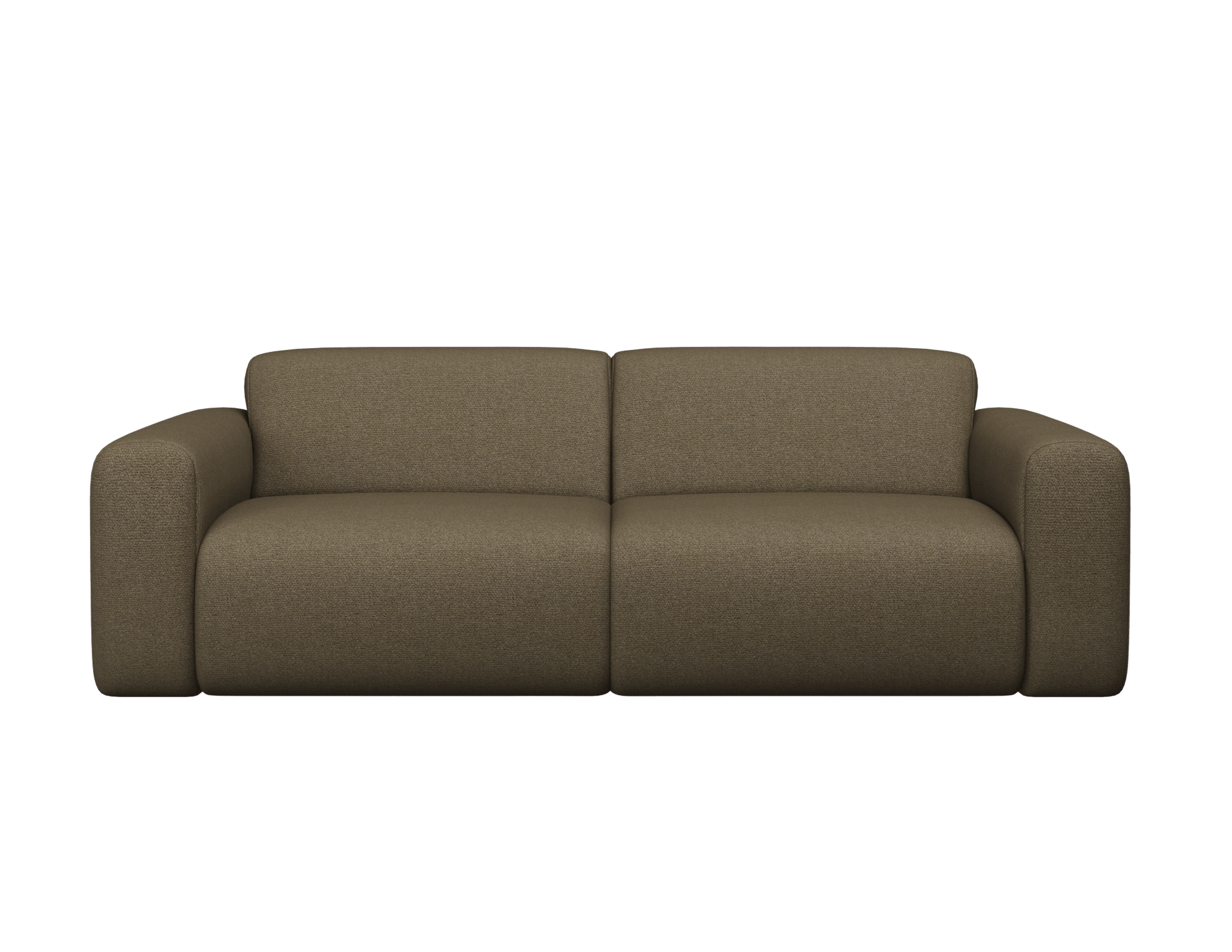 Two-seater NOLLIE Sofa in Monza 97 Clay fabric with plush cushions, modern design, and wooden legs.