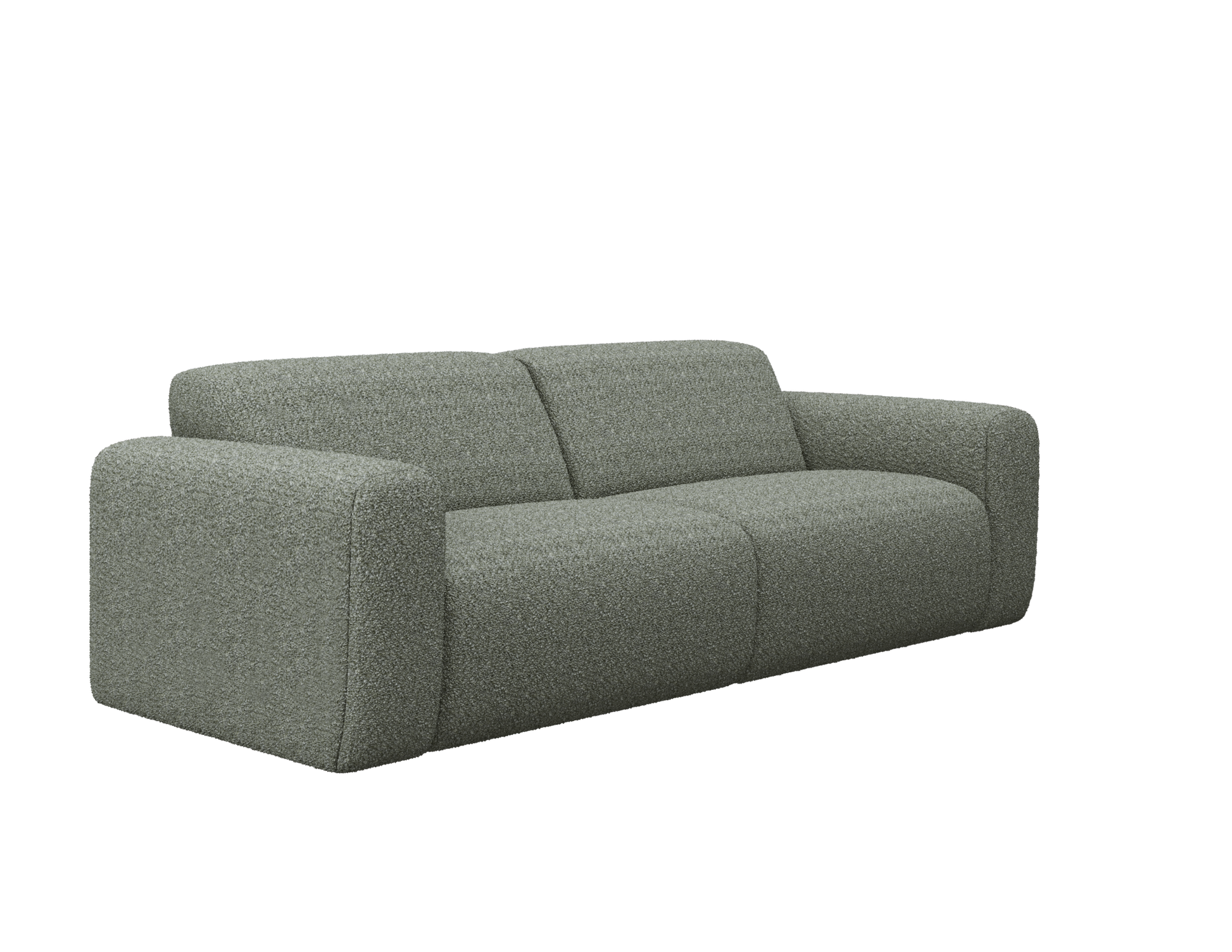 Grey NOLLIE Teddy 03 two-seater sofa with plush fabric and modern design, featuring cushioned armrests and a cozy appearance.