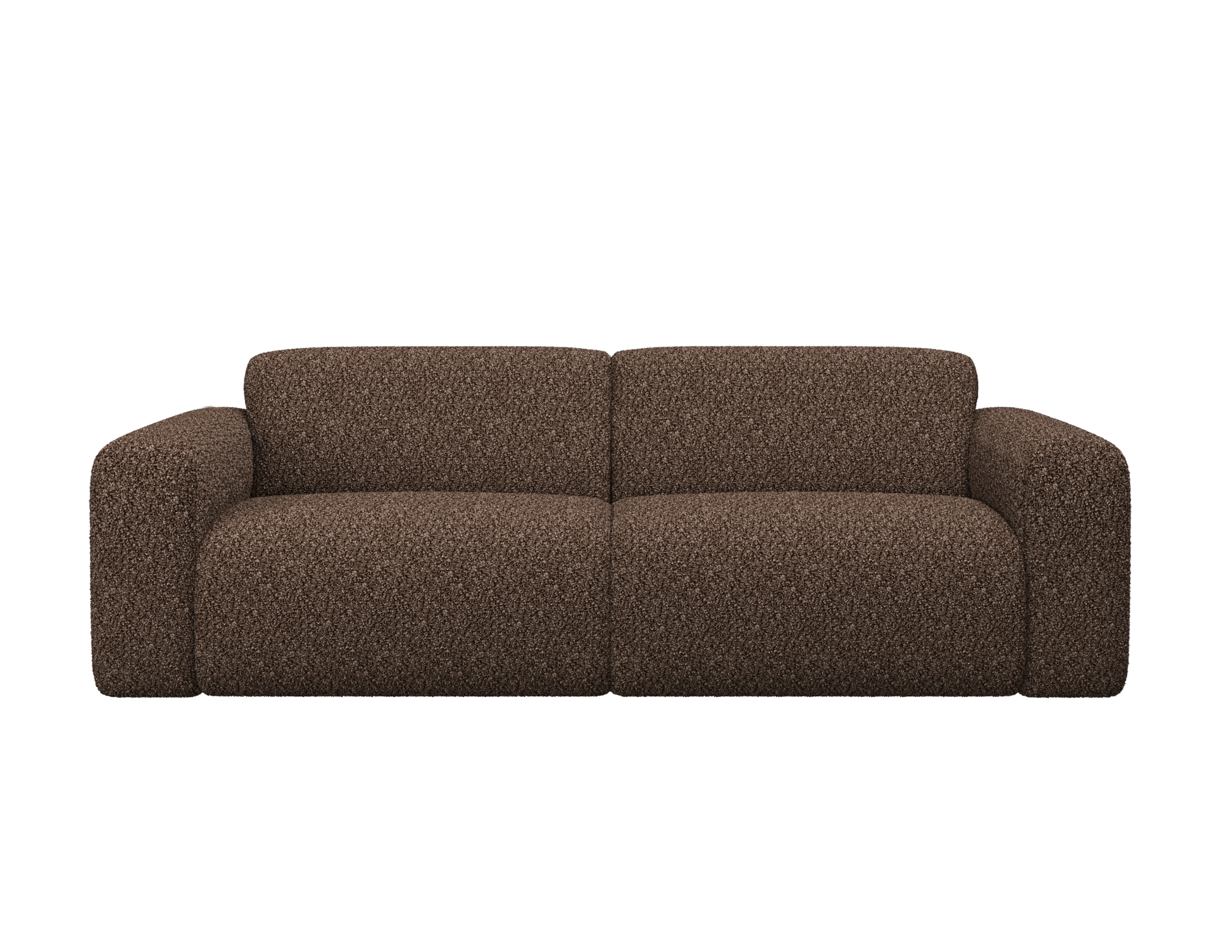 Chocolate NOLLIE Teddy 09 two-seater sofa with plush fabric and modern design, featuring cozy cushions and wooden legs.