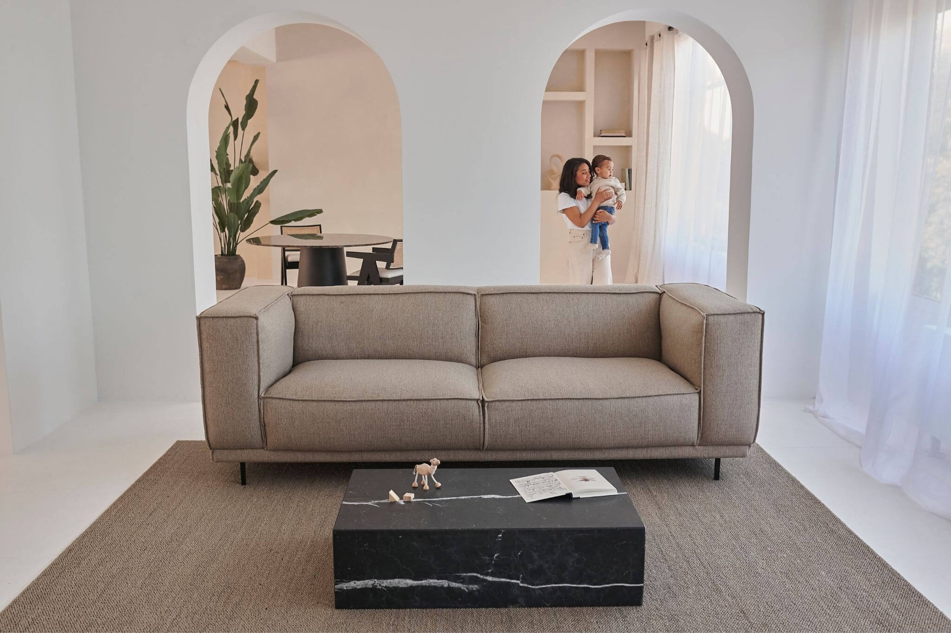 Silver VICO Capucine sofa from My Store, two-seater with plush cushions and modern design, shown in a cozy living room setting.