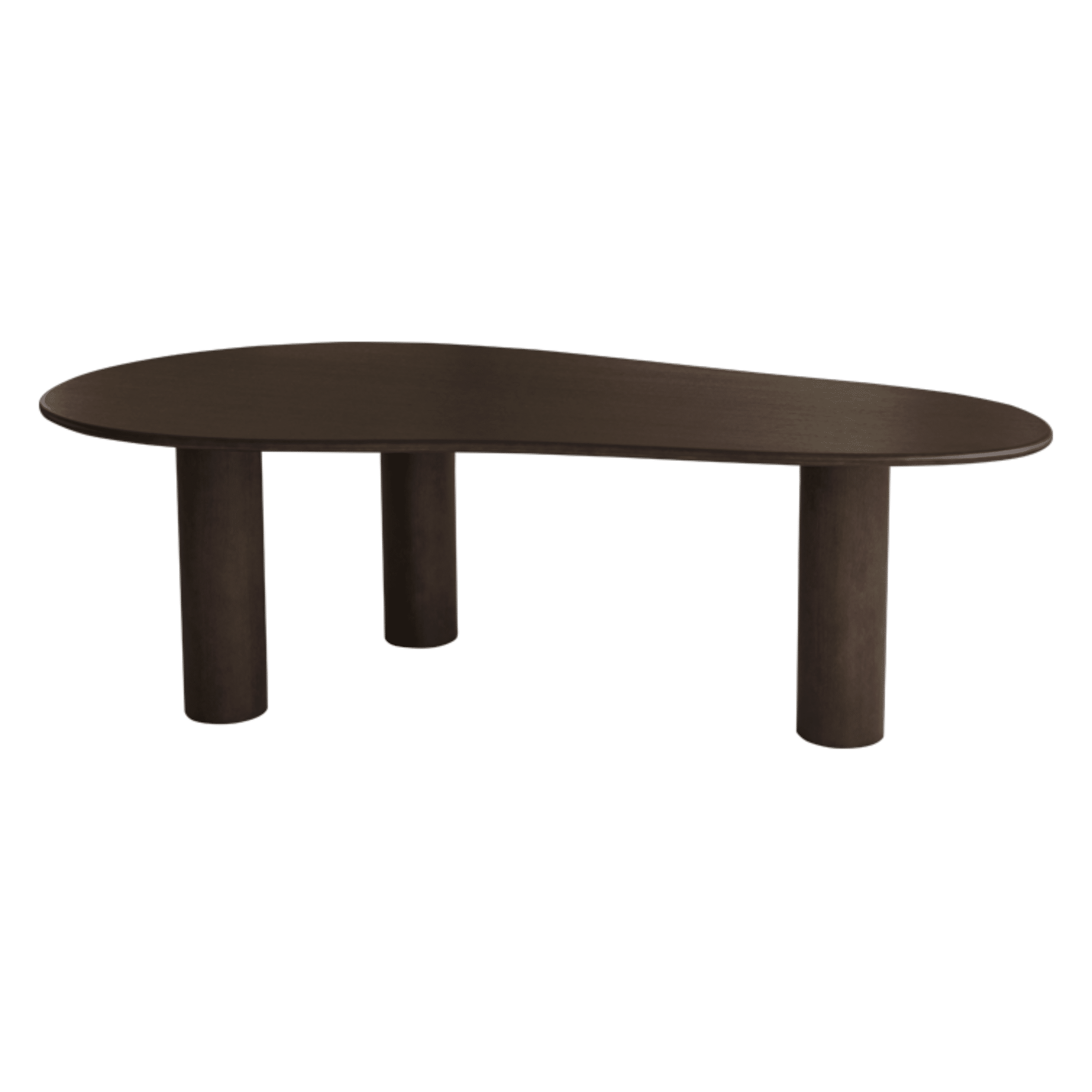 Franky freeform dining table in smoked oak wood with a modern, organic shape, measuring 200 cm.