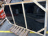 Rectangular Nero Marquina black marble dining table with glossy surface and U-frame base, 200x100 cm.
