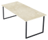 Rectangular Crema Marfil beige marble dining table with U-frame, matte finish, small dents, and excellent condition.