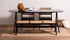Celio Marble Dining Table in Nero Marquina black with V-frame, glossy finish, small stains and scratches, 220x90 cm size.