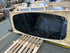 Celio Marble Dining Table in Nero Marquina black with glossy finish, V-frame design, showing small stains and scratches.