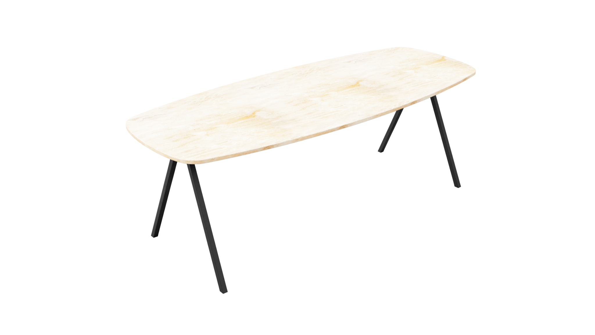 Celio Travertine V-legged dining table in natural stone finish, 220x90 cm, with subtle red line detail, by My Store.