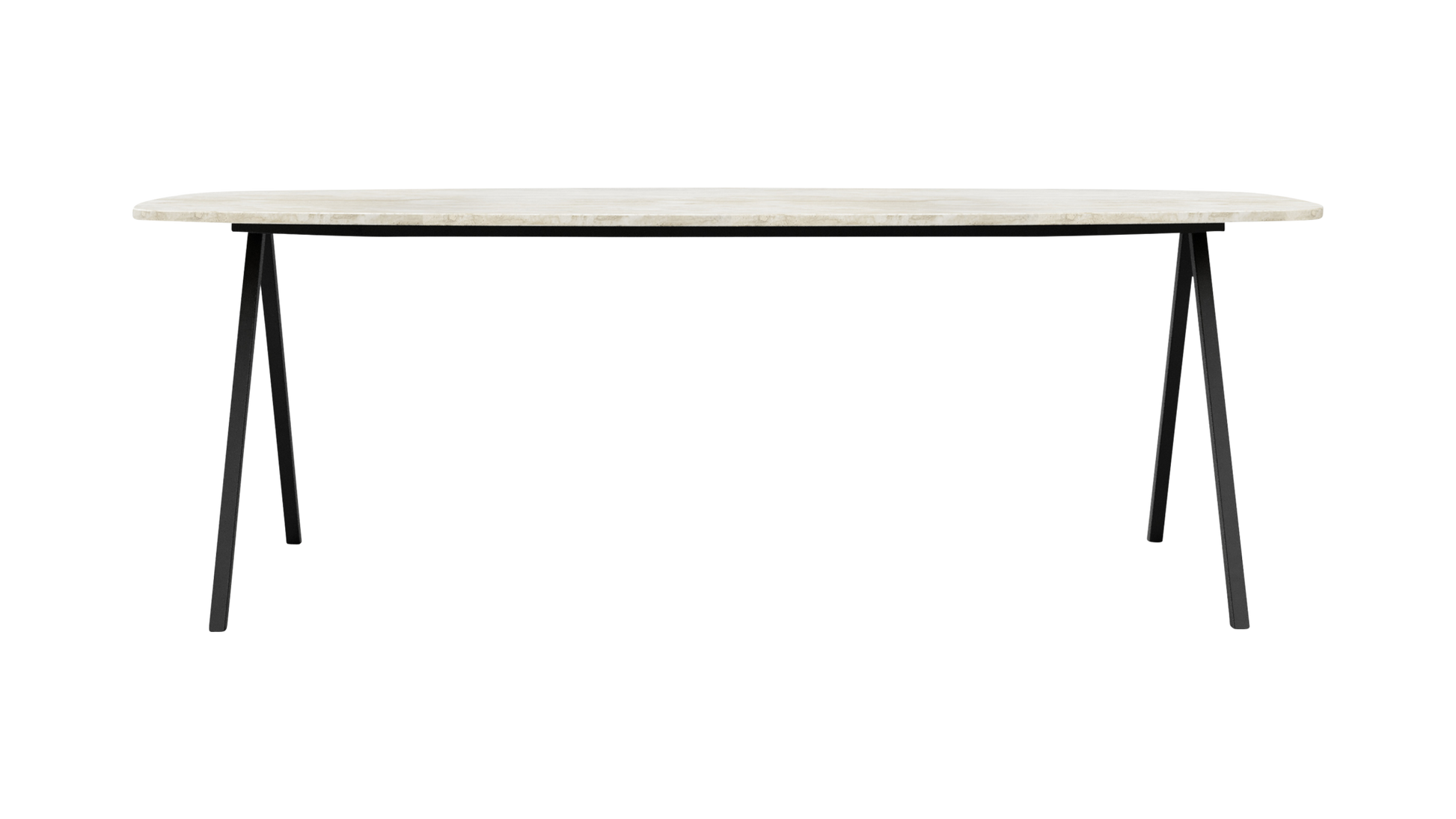Celio Travertine V-legged dining table in natural stone finish, 220x90 cm, with subtle red line detail, from My Store.