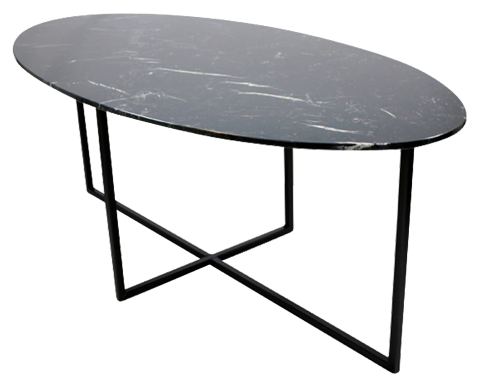 Oval Nero Marquina marble dining table with glossy finish and cross-frame base, 240x100 cm, by My Store