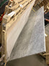 Rectangular Bianco Carrara White marble dining table with four legs, matte finish, minor edge dent, 240x100 cm size.