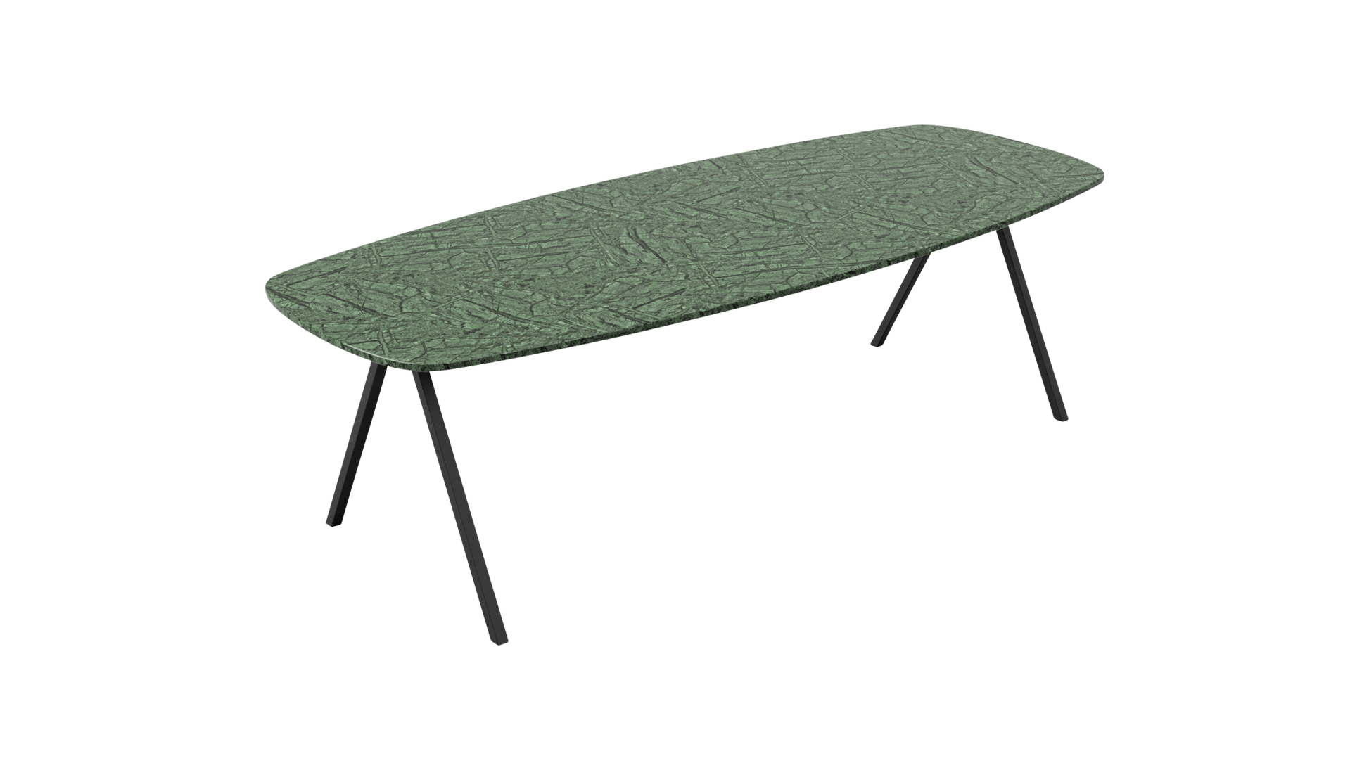 Celio Marble Dining Table in India Green with V-frame, 240x90 cm, matte finish, repaired corners, in very good condition.