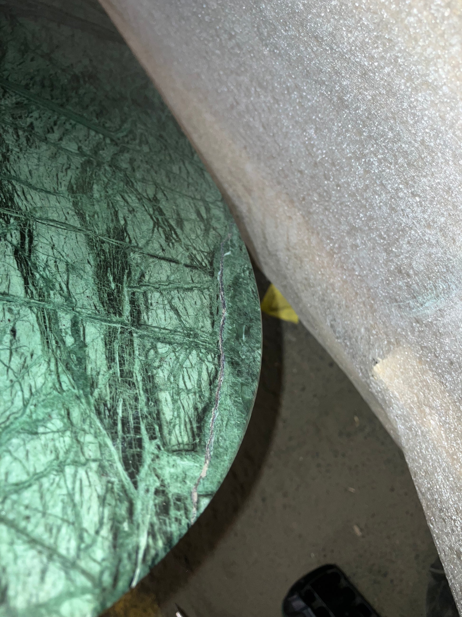 Celio Marble Dining Table in India Green with V-frame, matte finish, repaired corner, 240x90 cm, in very good condition.